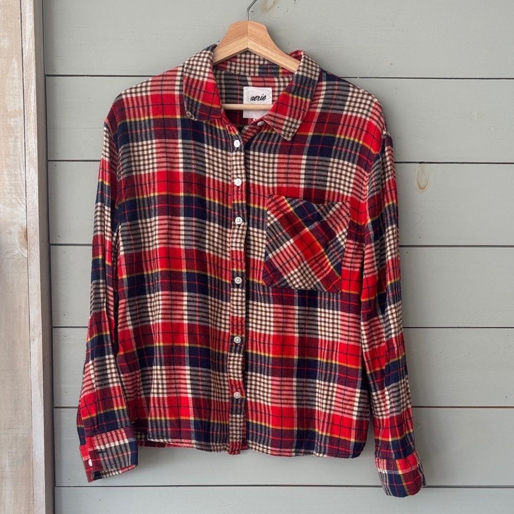 ✨ Aerie Plaid Pajama Set — Button-Up Top & Pants (Cotton/Viscose Blend)
